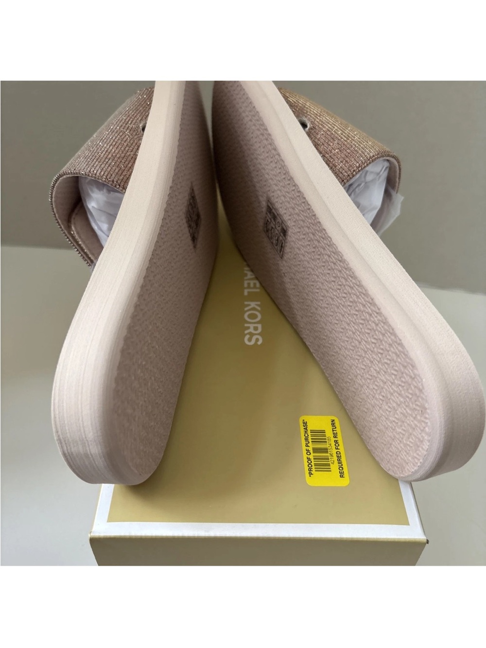 Michael Kors Women's MK Glitter Chain Mesh Charm Slide, Rose Gold, 8 Brand New - Picture 8 of 14
